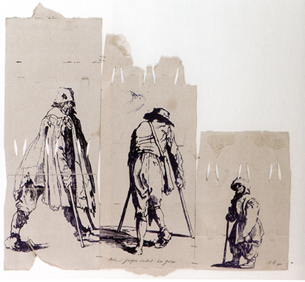 « Avec … Jacques Callot », Lithographie C. Buraglio-Pessione. et agrafage 65 x 50 cm 4 variations.
